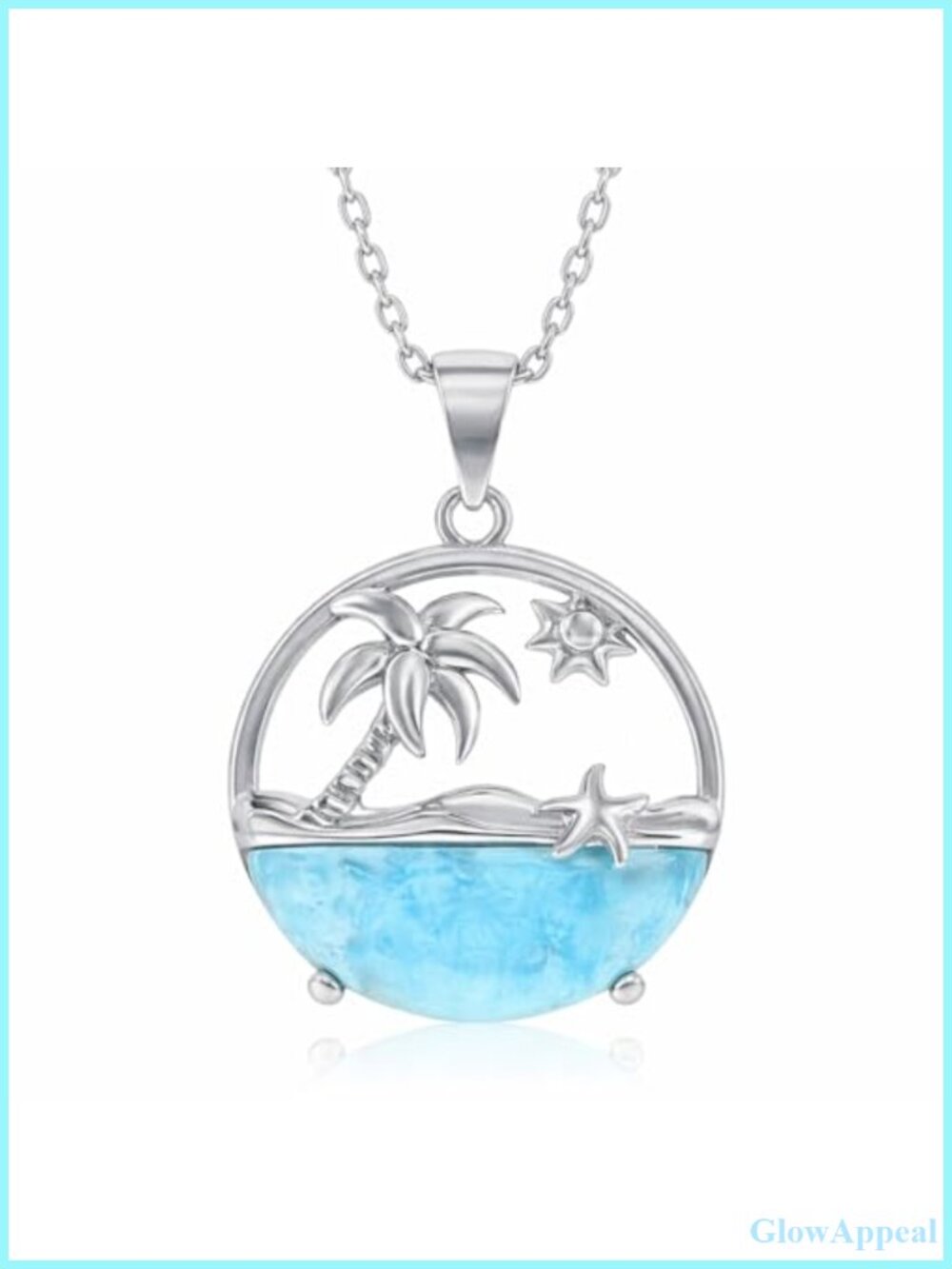 Natural Larimar Pendant Necklace Women Ocean Theme 18 Inch Handmade Gift